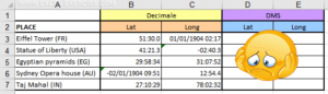 How to convert coordinates latitude and longitude with Excel