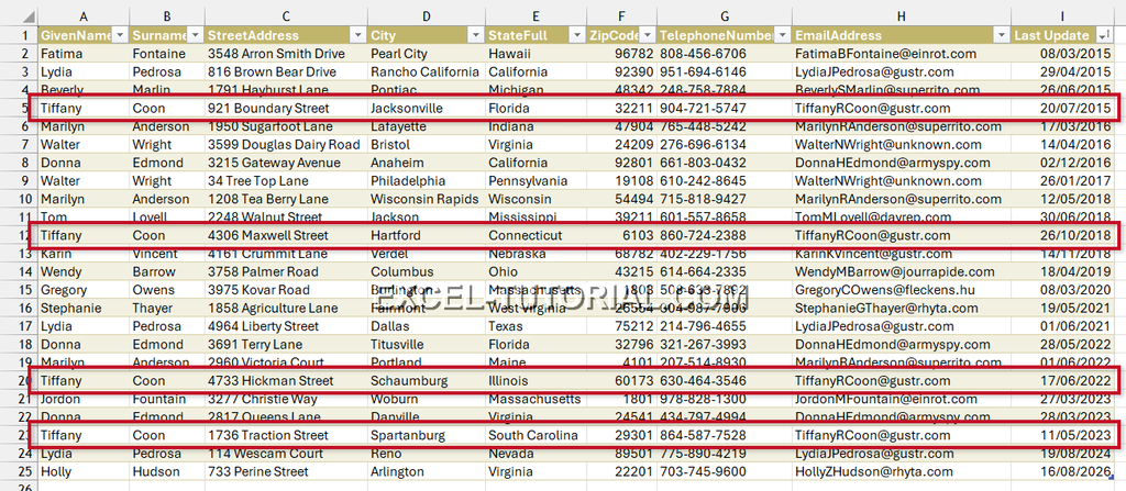 Excel file with duplicate clients