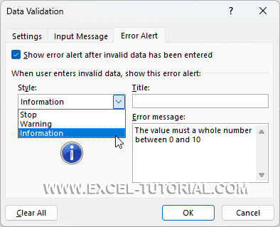 Change the style of the button in the Error Alert Tab