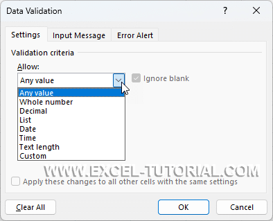 Data validation options