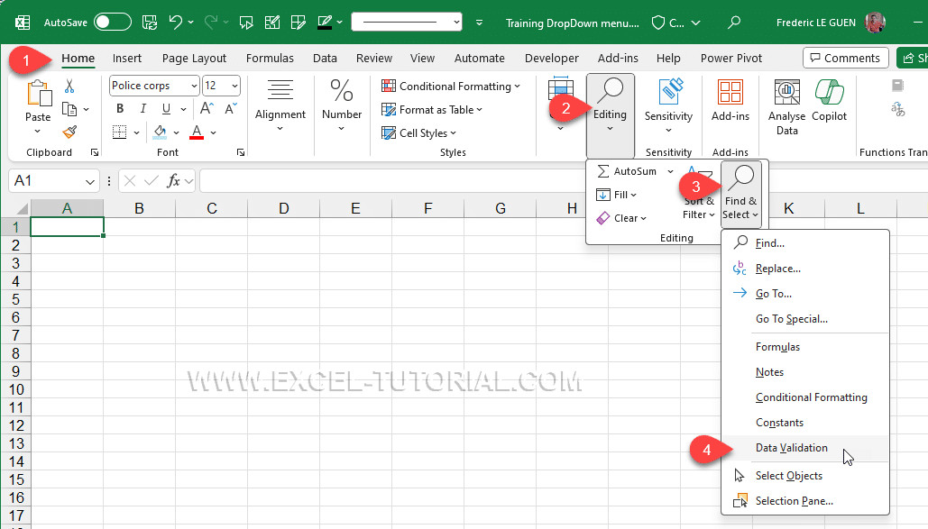 Menu to find the dropdown menus Menu to find the dropdown menus