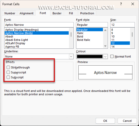 Advanced font option strikethrough