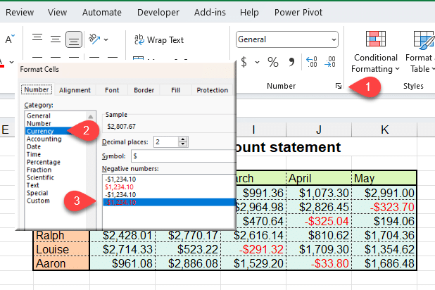 Change the color of the negative currency number