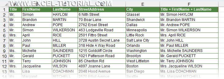 Column F generated with FlashFill