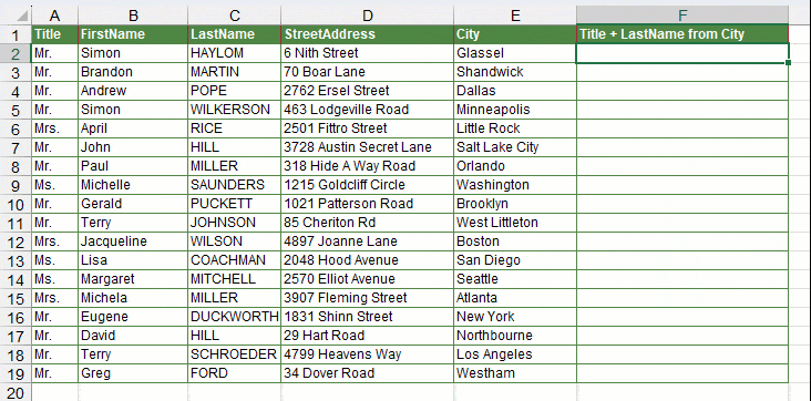 Merge Title and Lastname and city