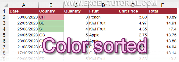 Result of the sort on the colors Result of the sort on the colors