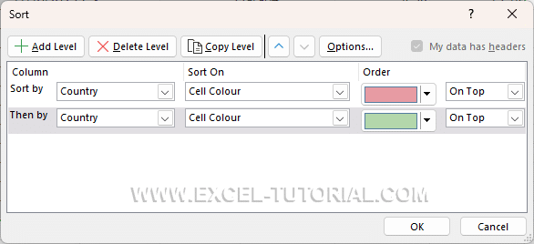 Select the second color to sort Select the second color to sort