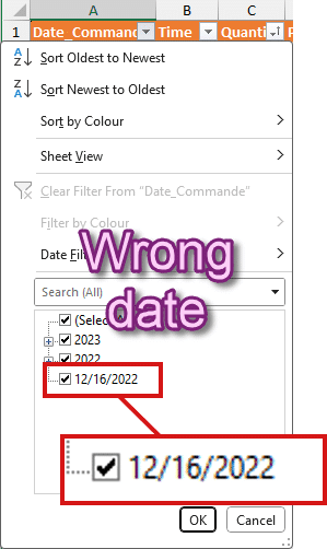 Wrong date in the filter pane Wrong date in the filter pane