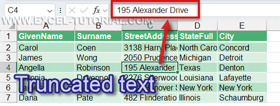 Truncated text when the column width is too narrow Truncated text when the column width is too narrow