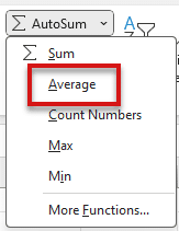 Average option in the autosum menu