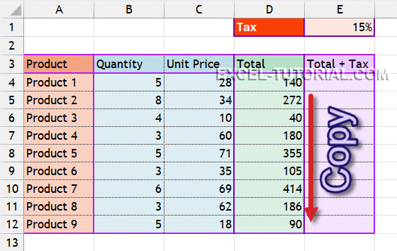 Copy the formula of the price without tax