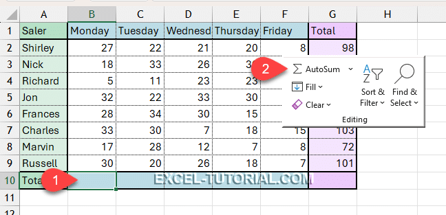 Create a sum with the Autosum button