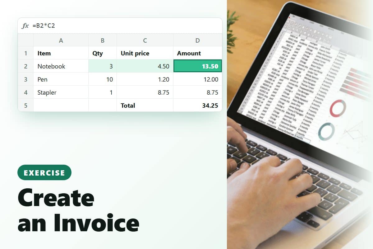 cover excel training create an invoice